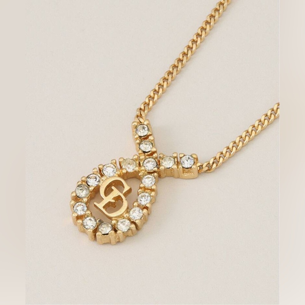 ✨Christian Dior Swarovski Crystals CD Logo Gold Necklace
